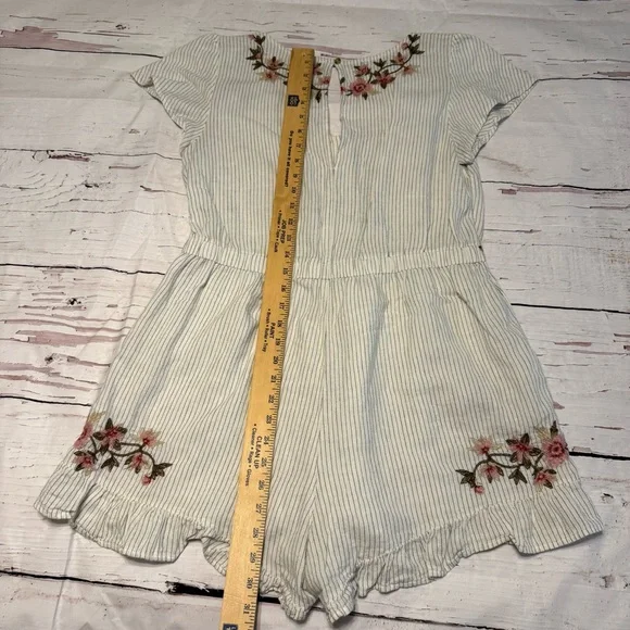 American Eagle Outfitters White Striped Floral Embroidered Romper - Picture 8 of 10